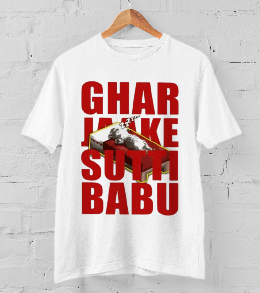 Ghar Jaake Sutti Babu Sleeping Cat On Bed ZZZ T-Shirt