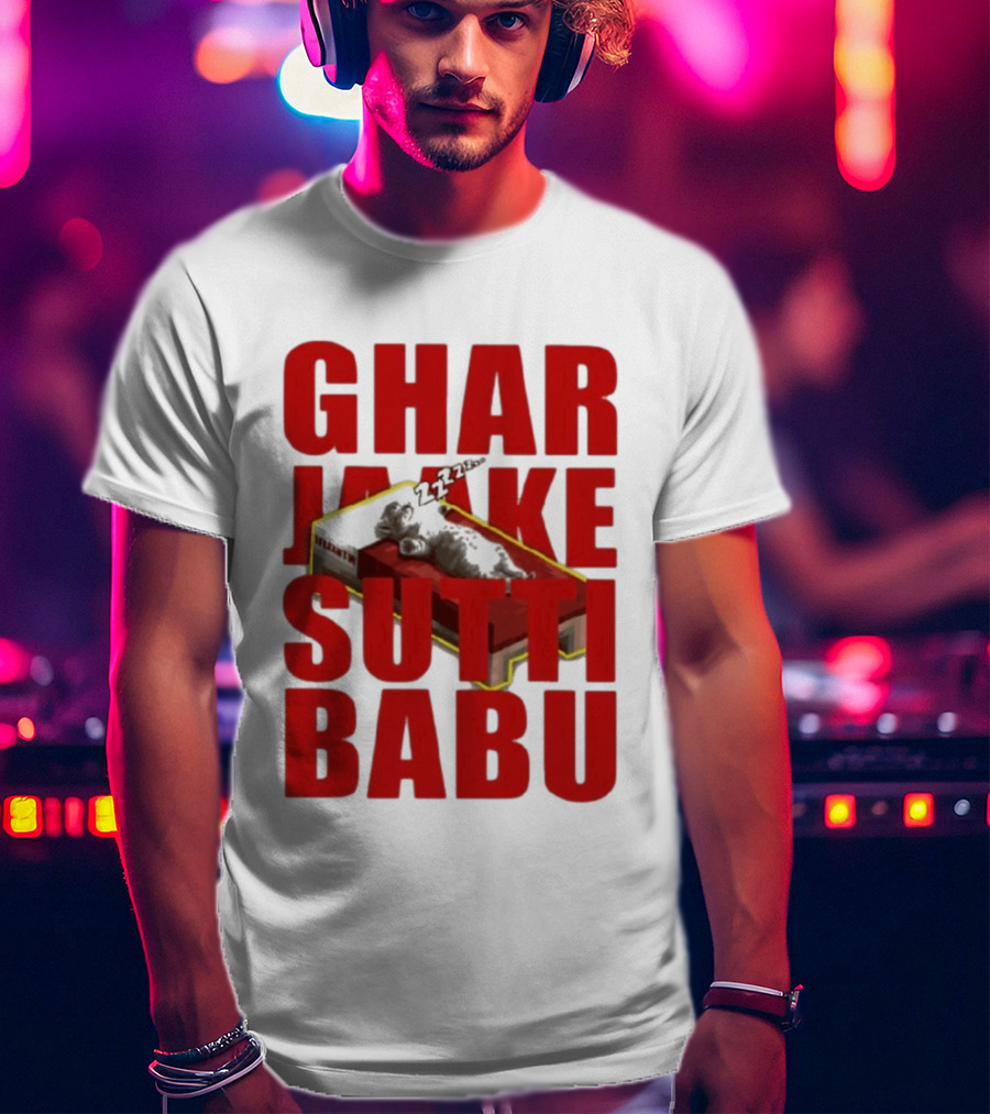 Ghar Jaake Sutti Babu Sleeping Cat On Bed ZZZ T-Shirt