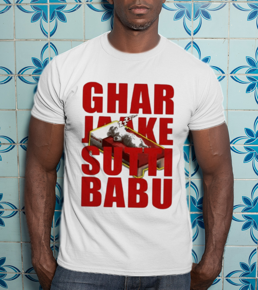 Ghar Jaake Sutti Babu Sleeping Cat On Bed ZZZ T-Shirt