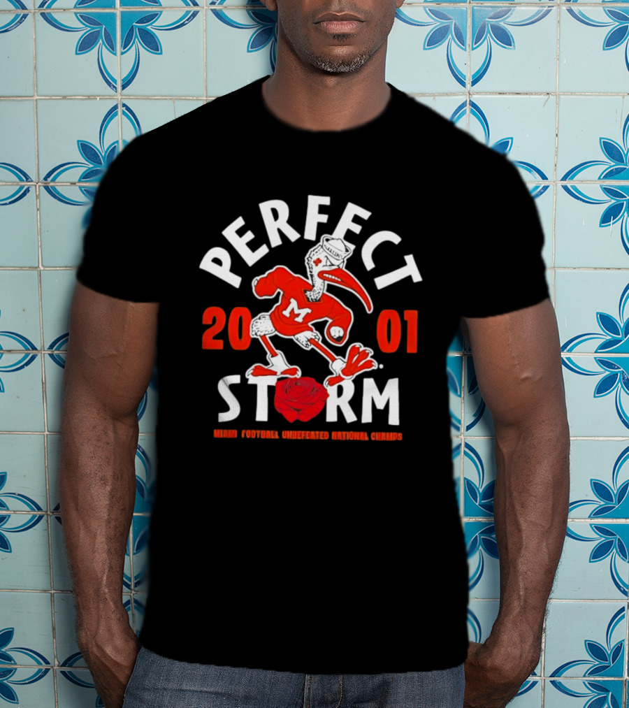 Miami Hurricanes 2001 Perfect Storm Undefeated National Champs Football T-Shirt
