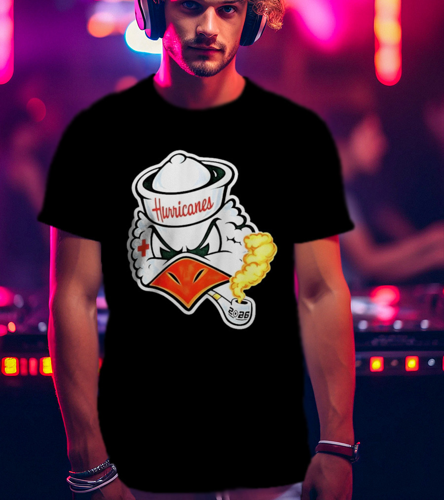 Miami Hurricanes Sebastian Mascot 2026 Pipe Gold Smoke T-Shirt
