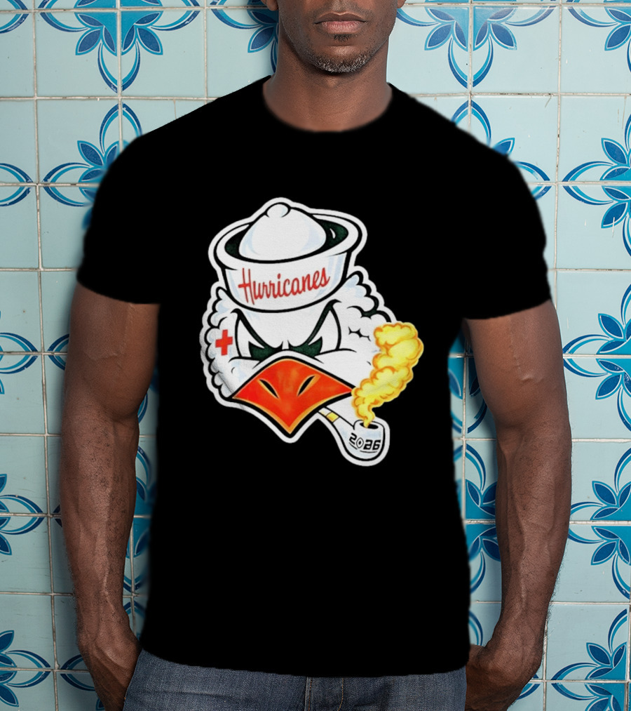 Miami Hurricanes Sebastian Mascot 2026 Pipe Gold Smoke T-Shirt