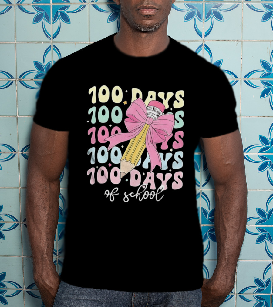 100 Days Of School Pink Bow Pencil Celebration T-Shirt