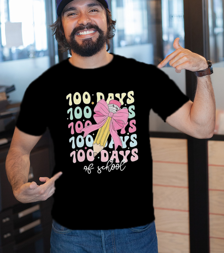 100 Days Of School Pink Bow Pencil Celebration T-Shirt