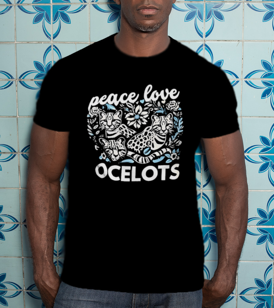 Peace Love Ocelots Floral Cat Embrace T-Shirt
