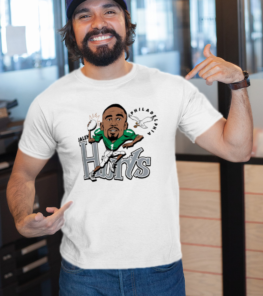 Jalen Hurts Philadelphia Eagles Football Caricature Running Action T-Shirt