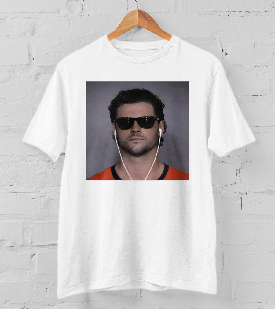 Jarrett Stidham Sunglasses And Earbuds Denver Broncos Orange T-Shirt