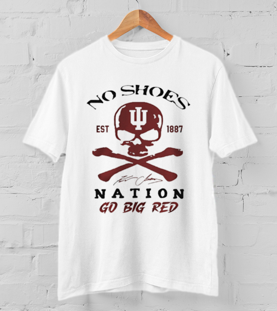 Indiana Hoosiers Skull Est 1887 No Shoes Nation Go Big Red T-Shirt