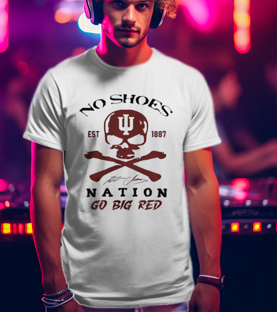 Indiana Hoosiers Skull Est 1887 No Shoes Nation Go Big Red T-Shirt