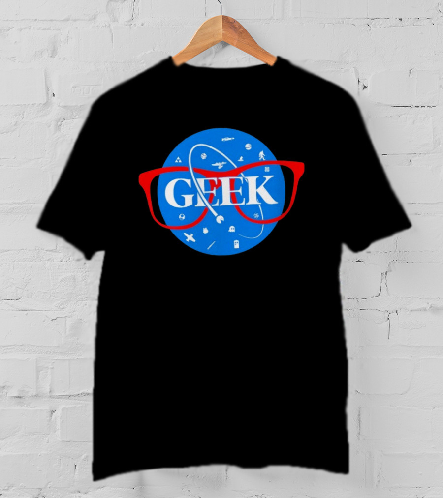 Geek Glasses Space Icons Distressed Patch T-Shirt
