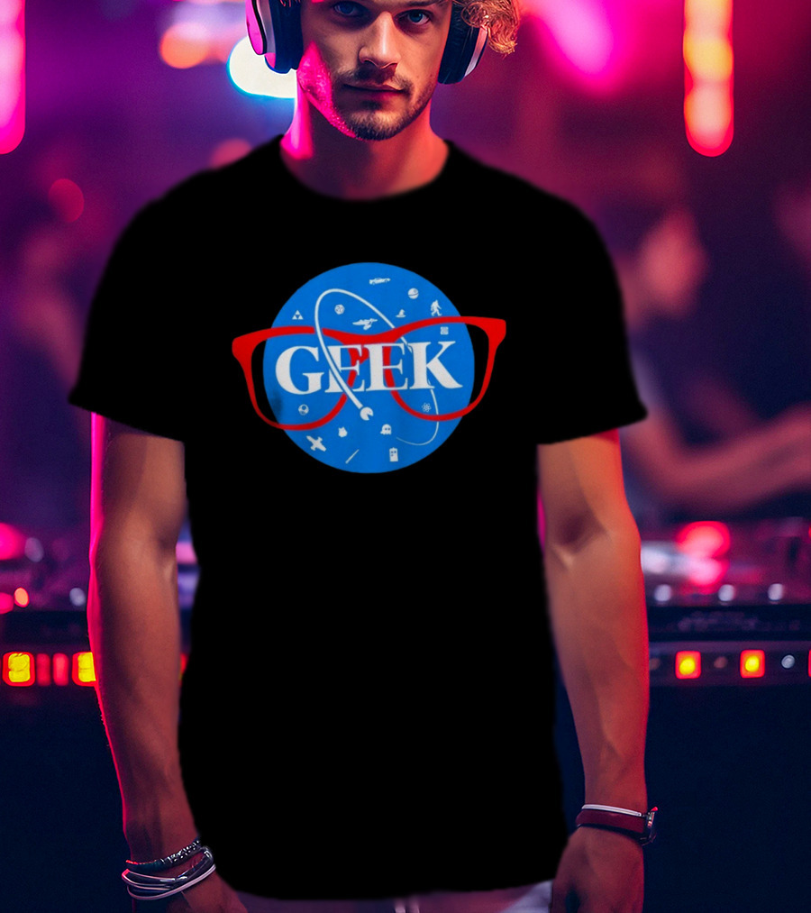 Geek Glasses Space Icons Distressed Patch T-Shirt