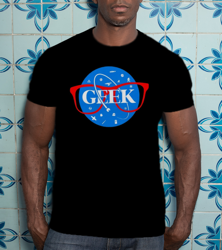 Geek Glasses Space Icons Distressed Patch T-Shirt