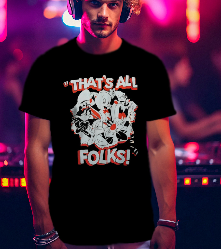 Looney Tunes That's All Folks Bugs Bunny Daffy Duck Classic Cartoon Characters T-Shirt