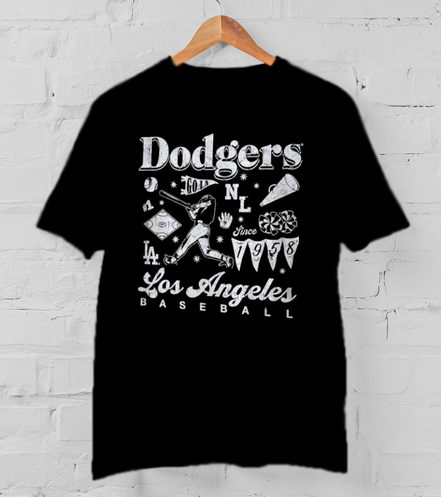 Dodgers Los Angeles Baseball Vintage Style Iconography MLB 1958 T-Shirt