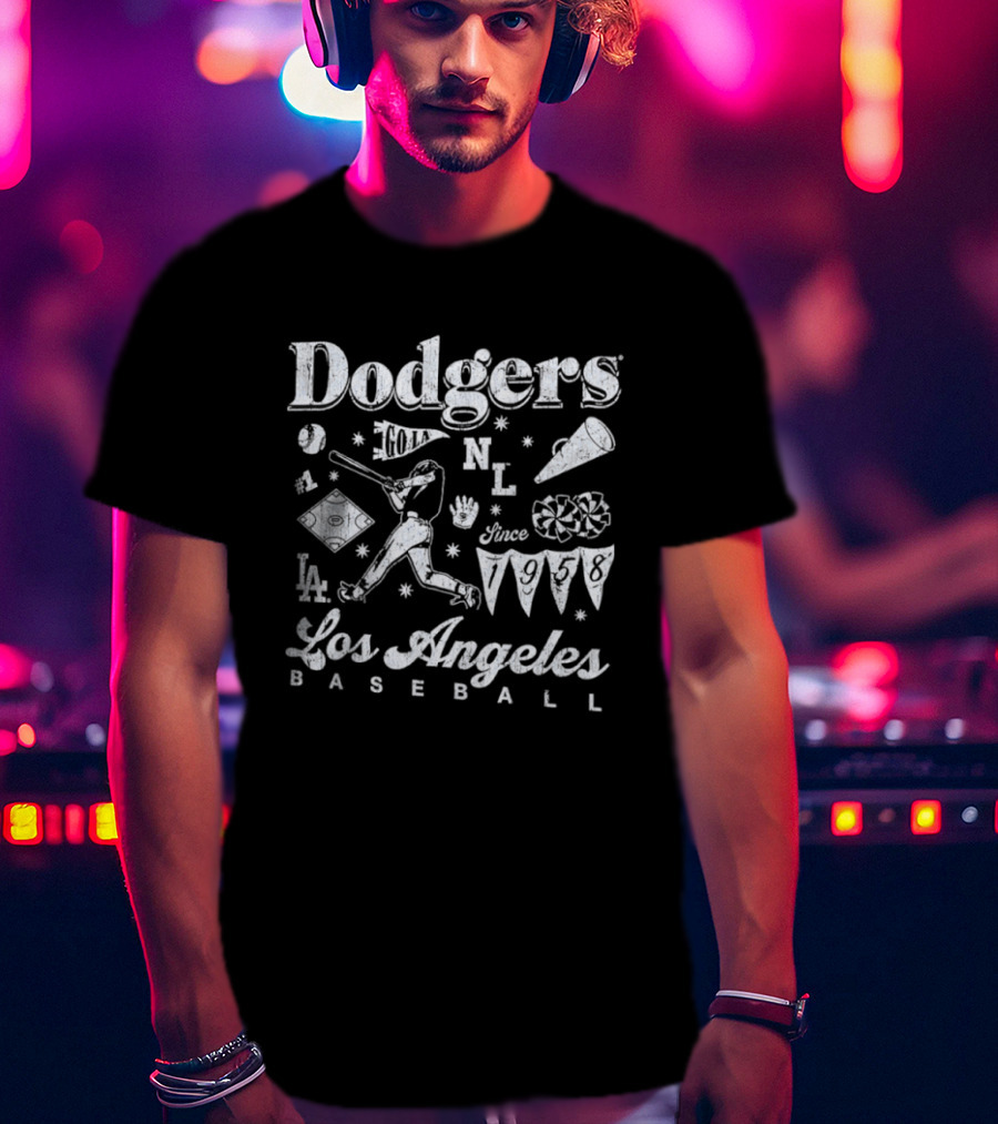 Dodgers Los Angeles Baseball Vintage Style Iconography MLB 1958 T-Shirt