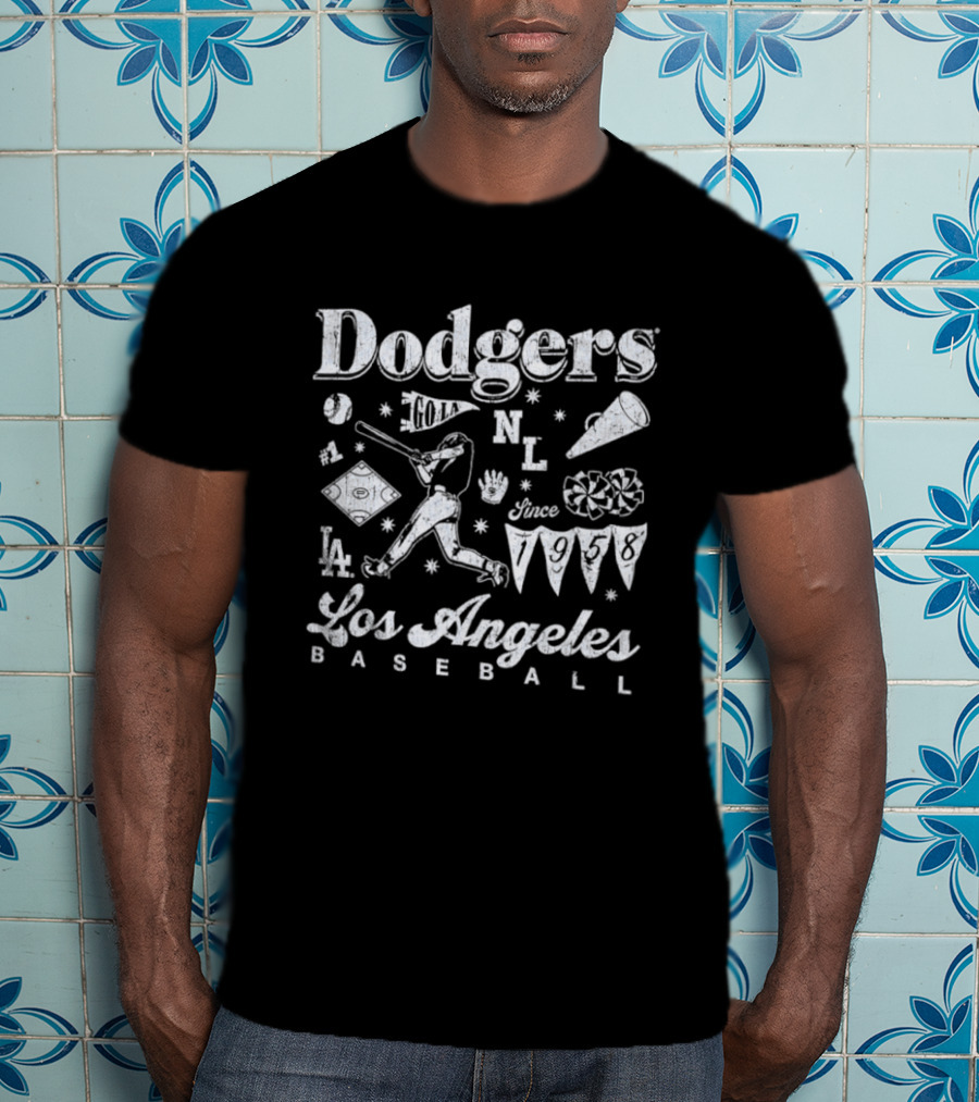 Dodgers Los Angeles Baseball Vintage Style Iconography MLB 1958 T-Shirt