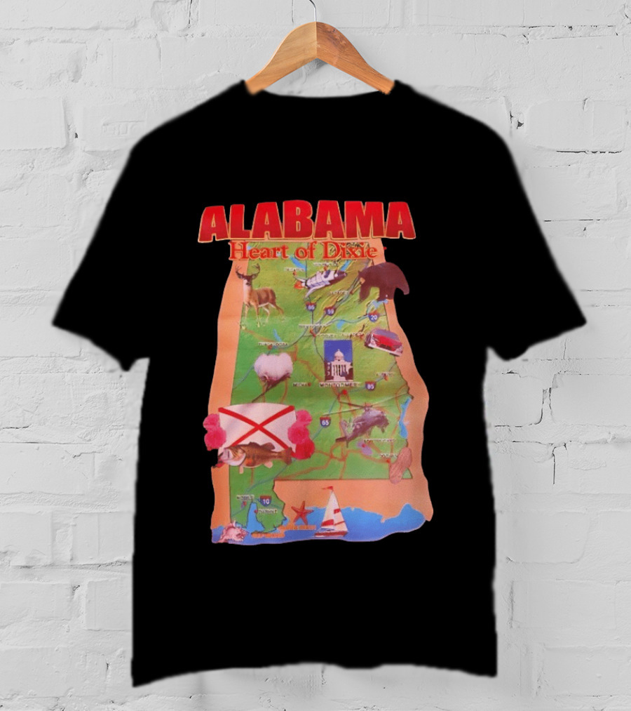 Alabama Heart Of Dixie Map Landmarks And Wildlife T-Shirt