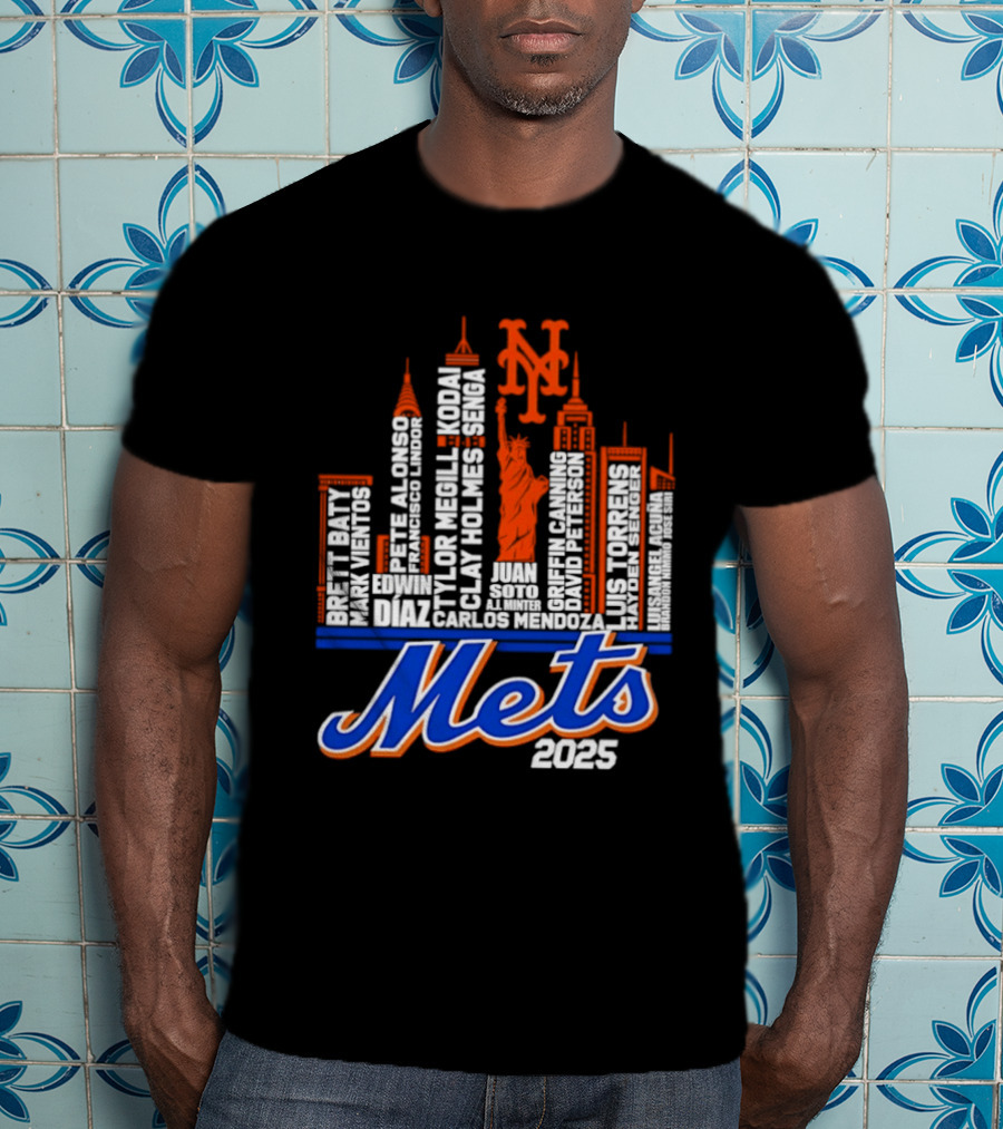 New York Mets Players City Skyline 2025 T-Shirt