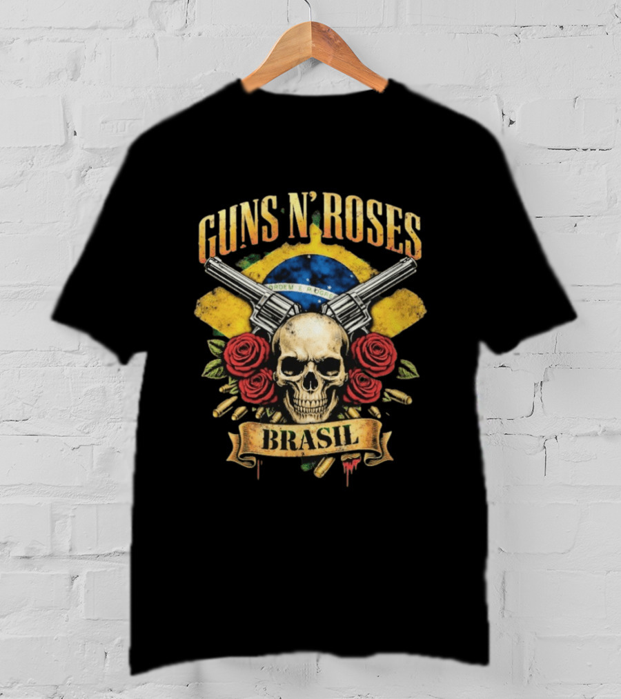 Guns N' Roses Brasil Skull Flag Roses Guns 2026 T-Shirt