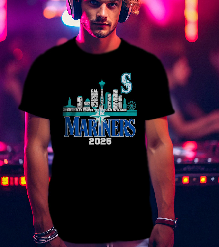 Seattle Mariners 2025 City Skyline Player Names Iconic S T-Shirt