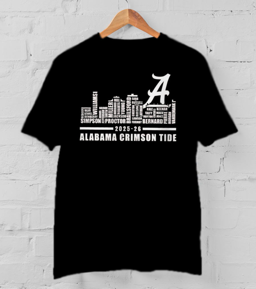2025 26 Alabama Crimson Tide Skyline City Player Names T-Shirt