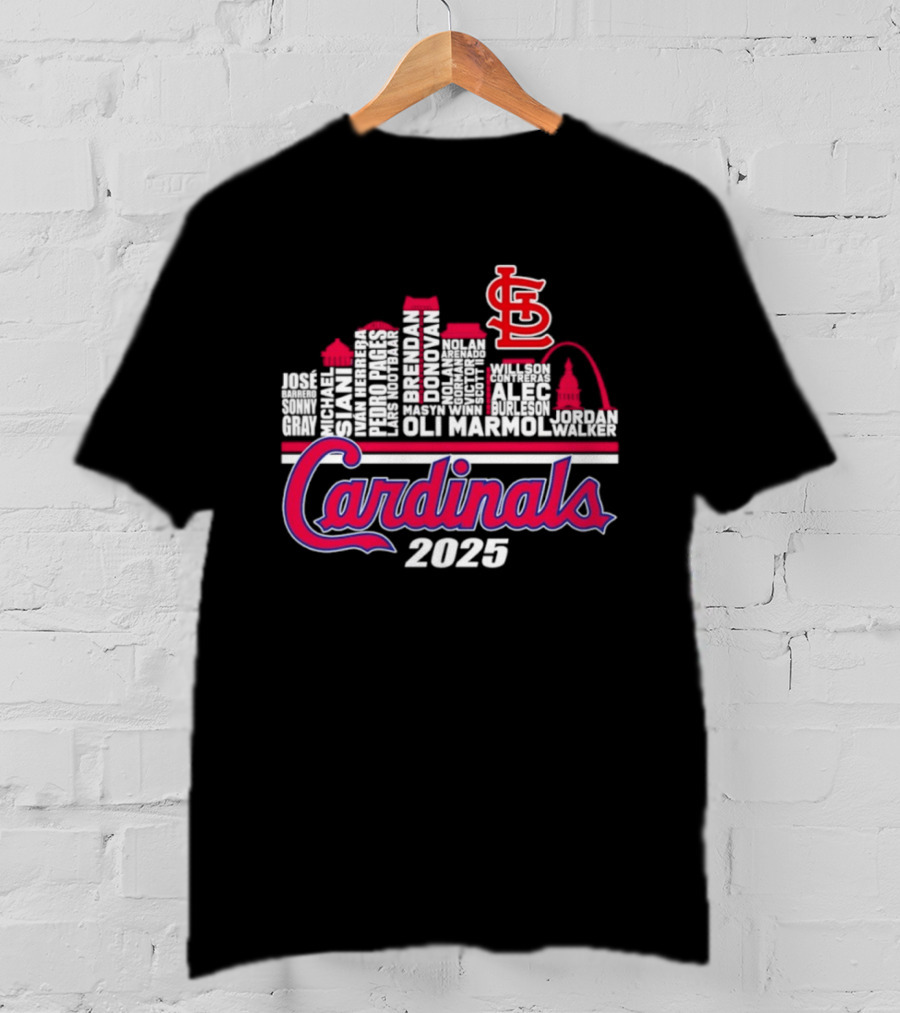 St Louis Cardinals Player Names City Skyline 2025 T-Shirt