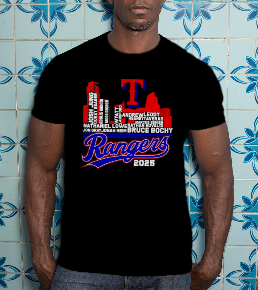 Texas Rangers 2025 City Skyline Players Names Bruce Bochy T-Shirt