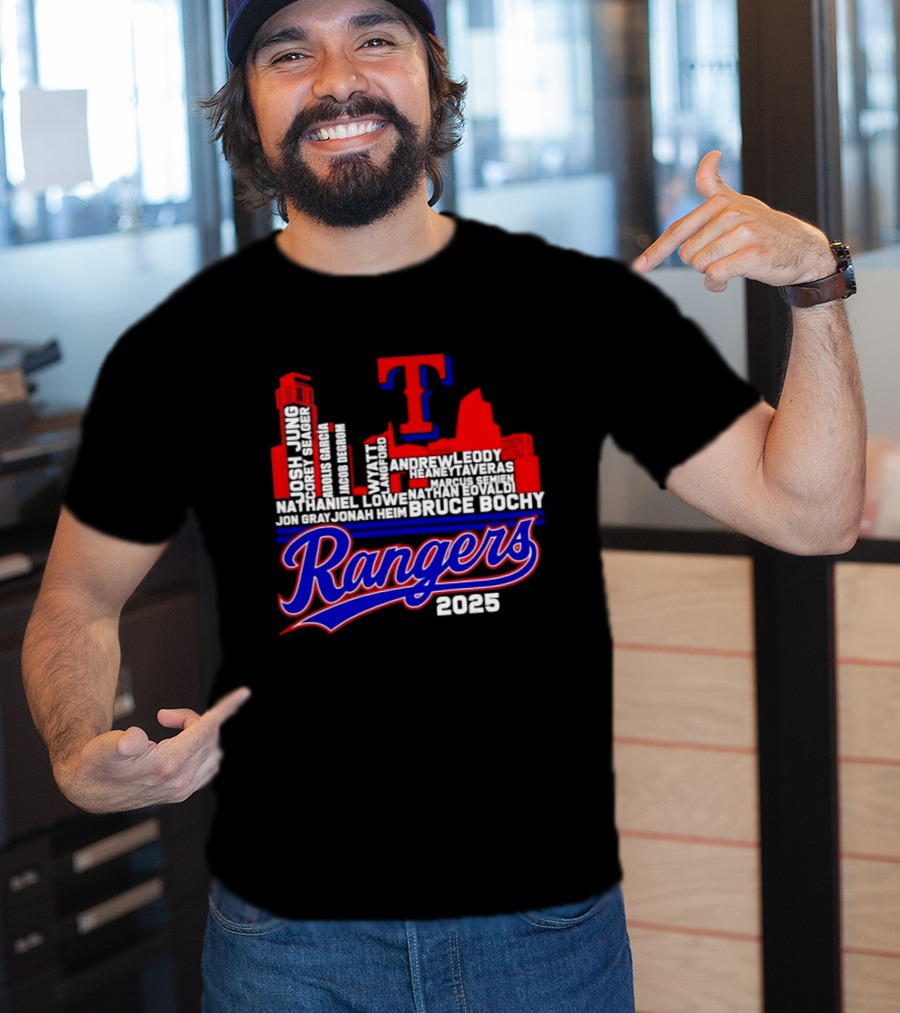 Texas Rangers 2025 City Skyline Players Names Bruce Bochy T-Shirt