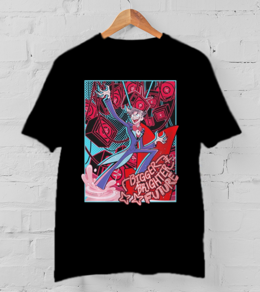 Bigger Brighter Future Character With Energetic Imagery And Vintage TV Motif T-Shirt