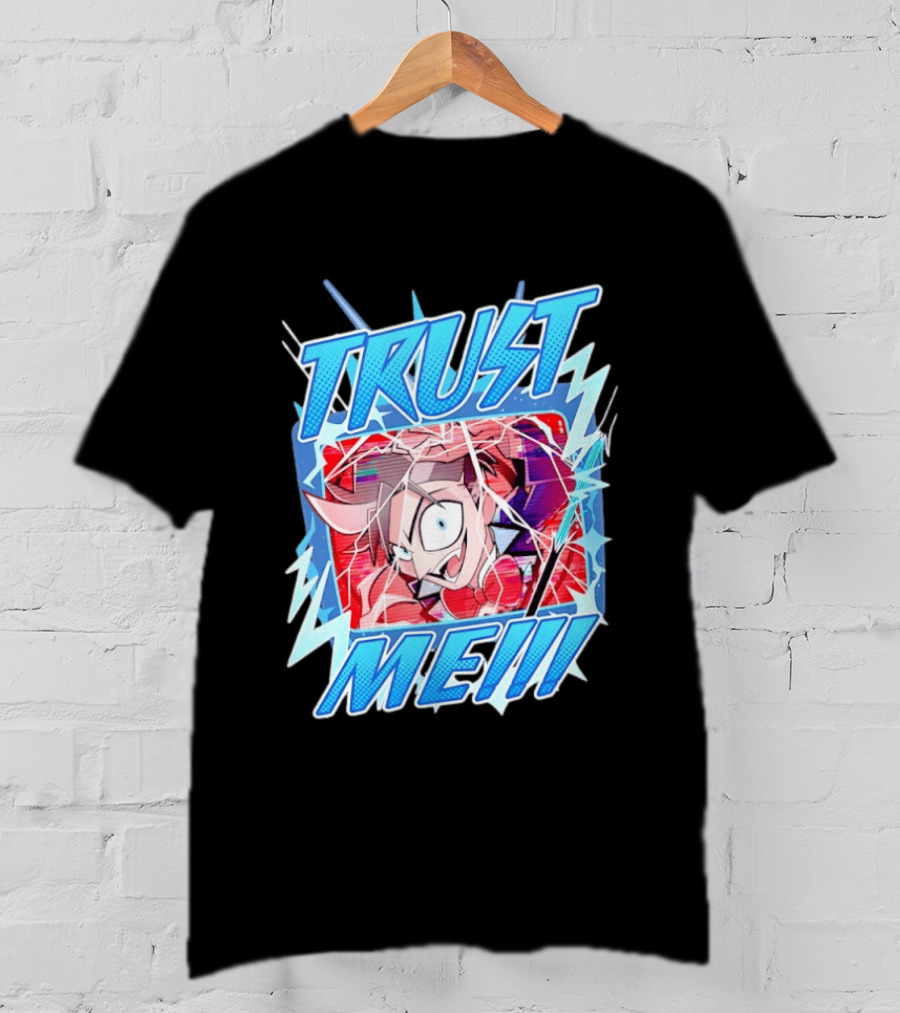 Hazbin Hotel Trust Me Cartoon Expression Blue Lightning T-Shirt