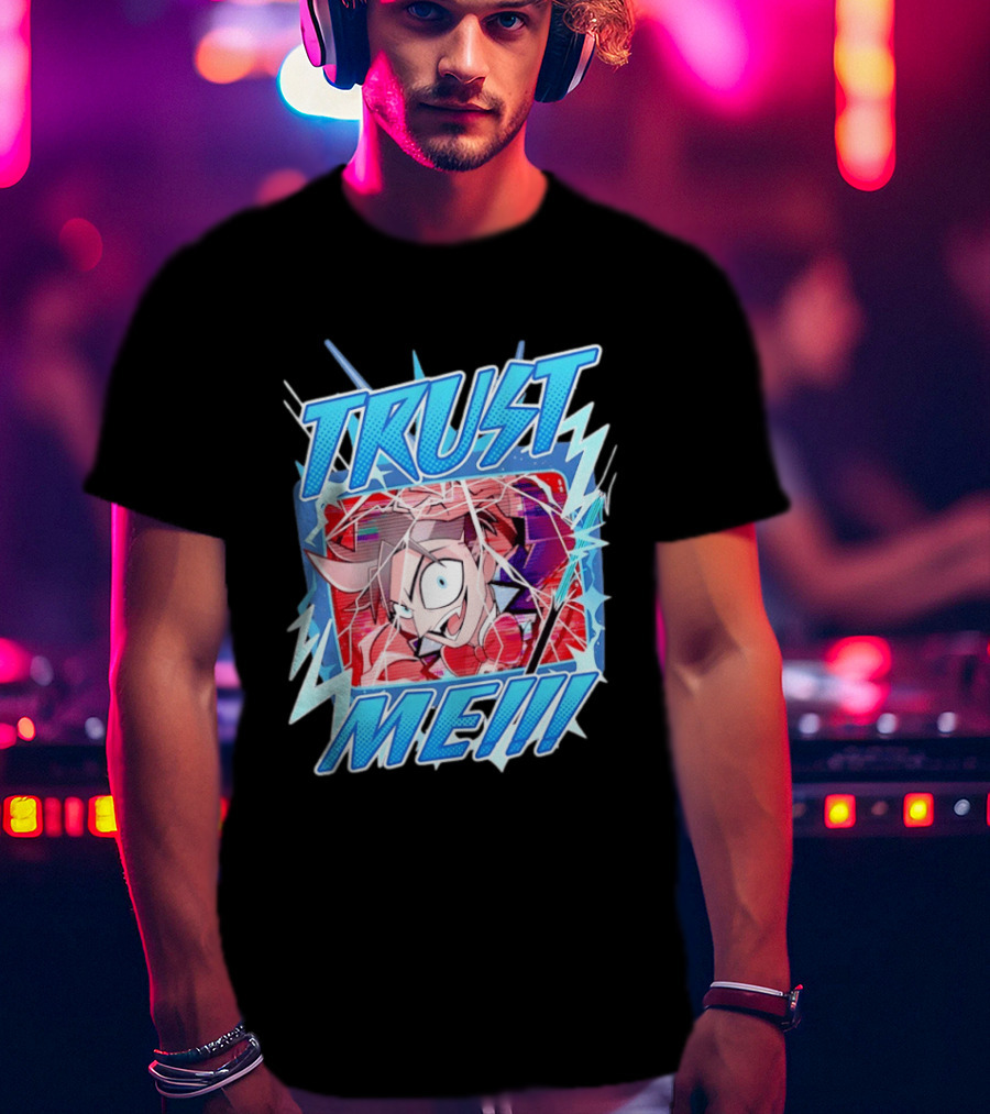 Hazbin Hotel Trust Me Cartoon Expression Blue Lightning T-Shirt