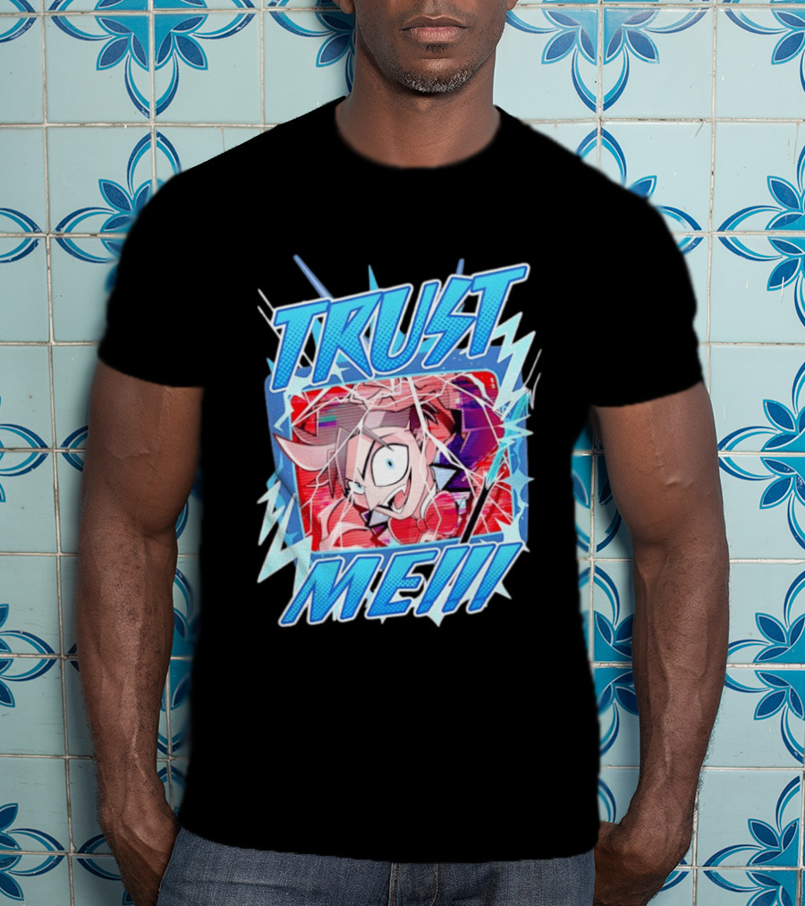 Hazbin Hotel Trust Me Cartoon Expression Blue Lightning T-Shirt