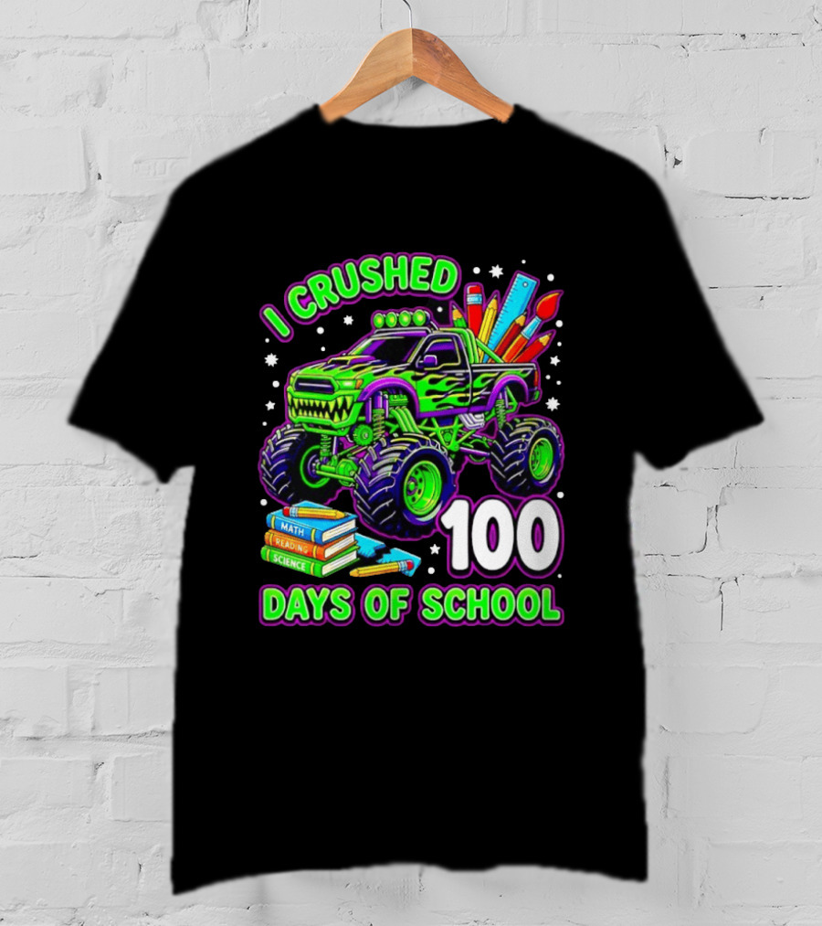I Crushed 100 Days Of School Monster Truck Math Reading Science Book T-Shirt