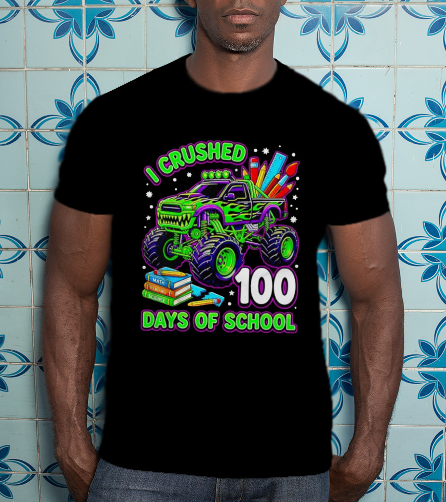 I Crushed 100 Days Of School Monster Truck Math Reading Science Book T-Shirt