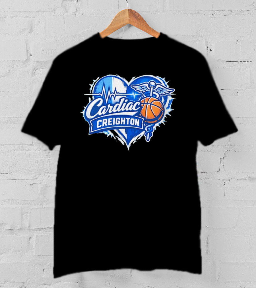 Cardiac Creighton Basketball Heartbeat Caduceus Basketball T-Shirt