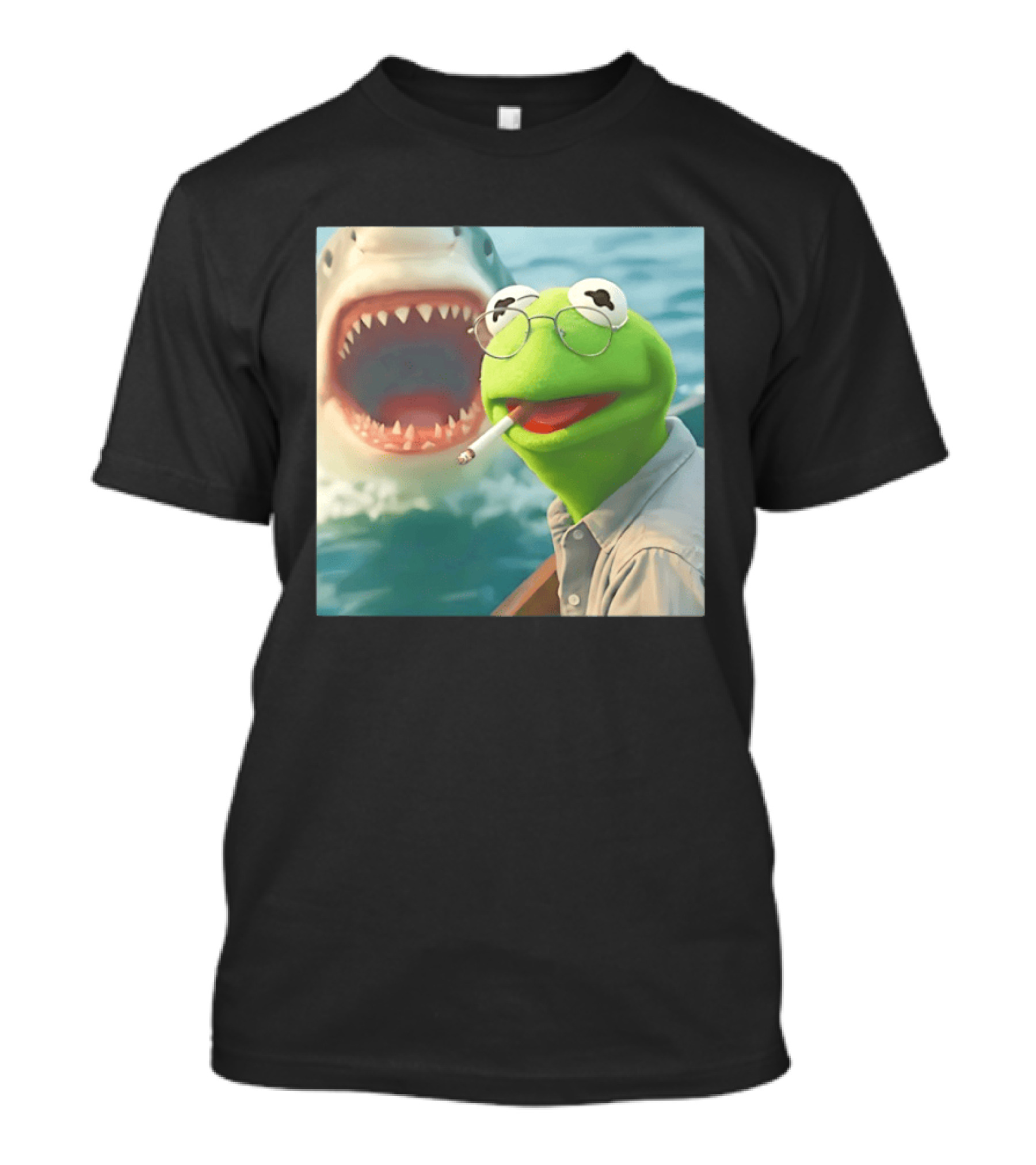 Kermit Smoking With Jaws Shark Movie T-Shirt