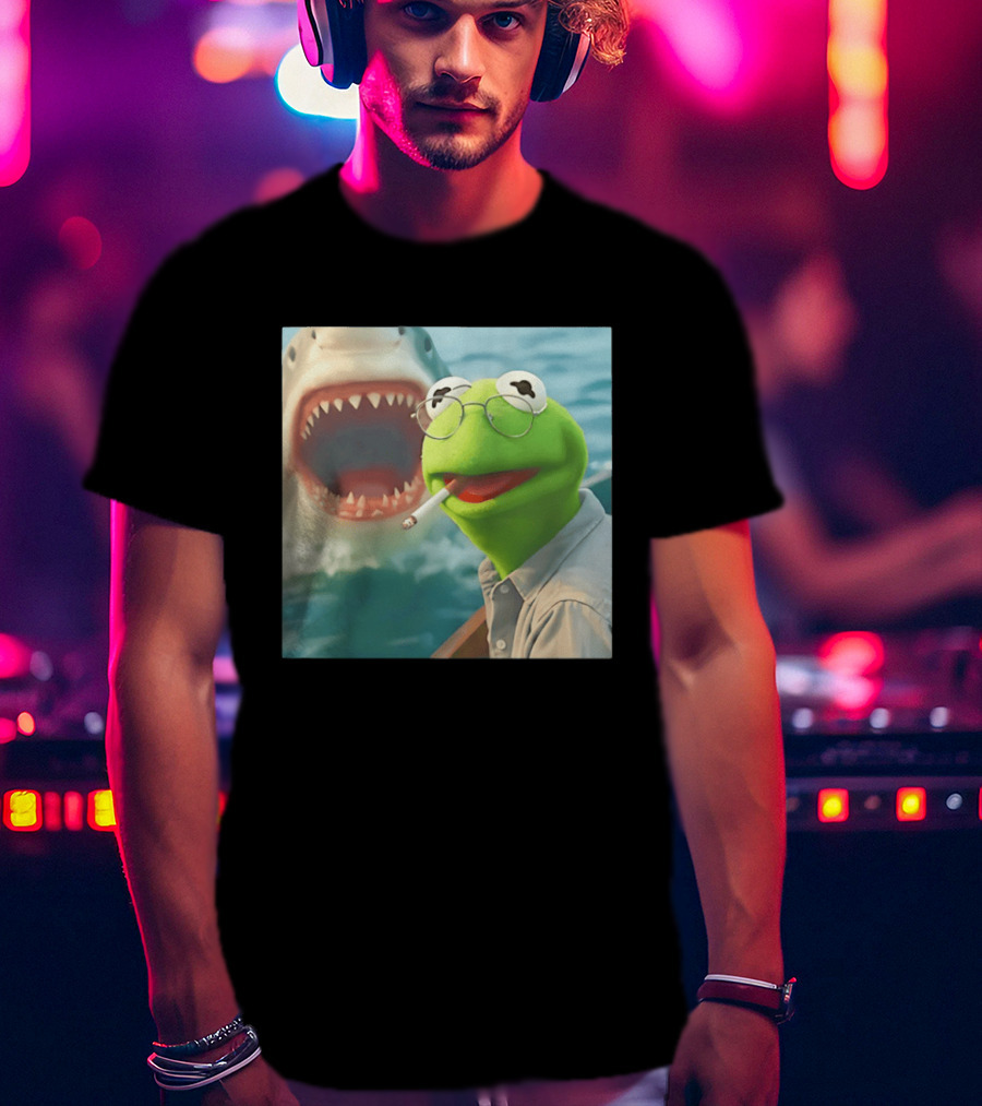 Kermit Smoking With Jaws Shark Movie T-Shirt