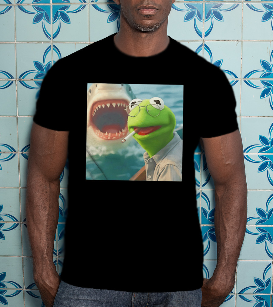 Kermit Smoking With Jaws Shark Movie T-Shirt