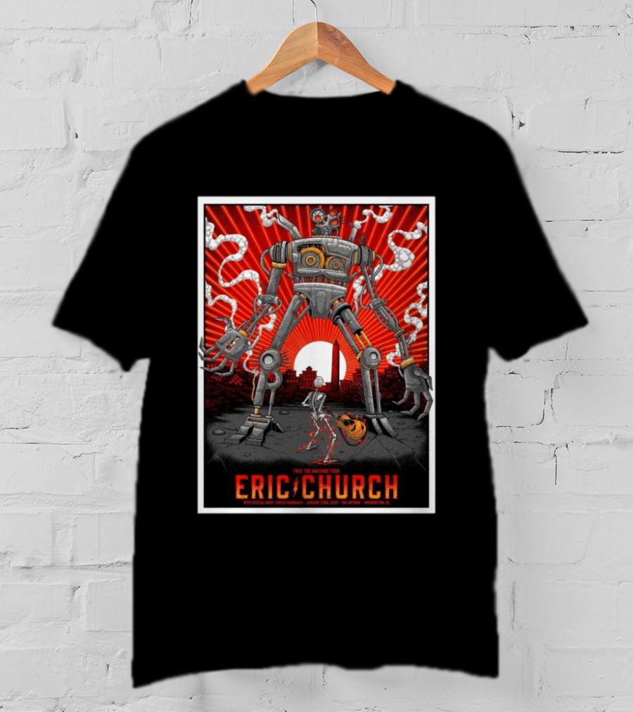 Eric Church Free The Machine Tour Jan 22 2026 The Anthem Washington DC With Special Guest Caylee Hammack Robot T-Shirt