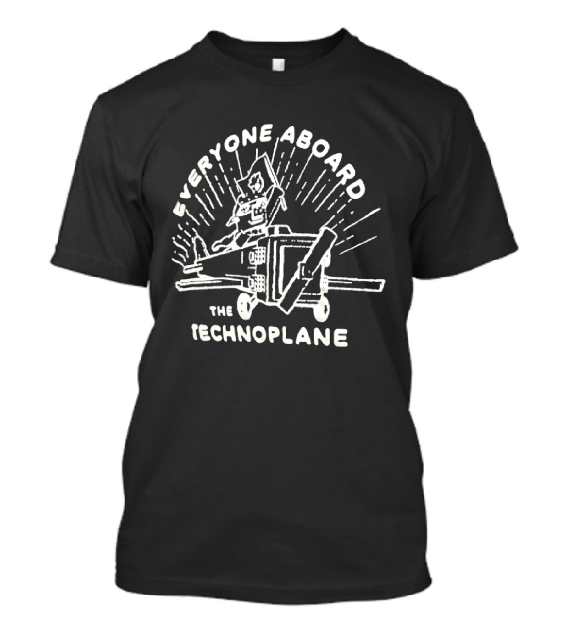 Everyone Aboard The Technoplane Retro Cartoon Pilot Adventure T-Shirt