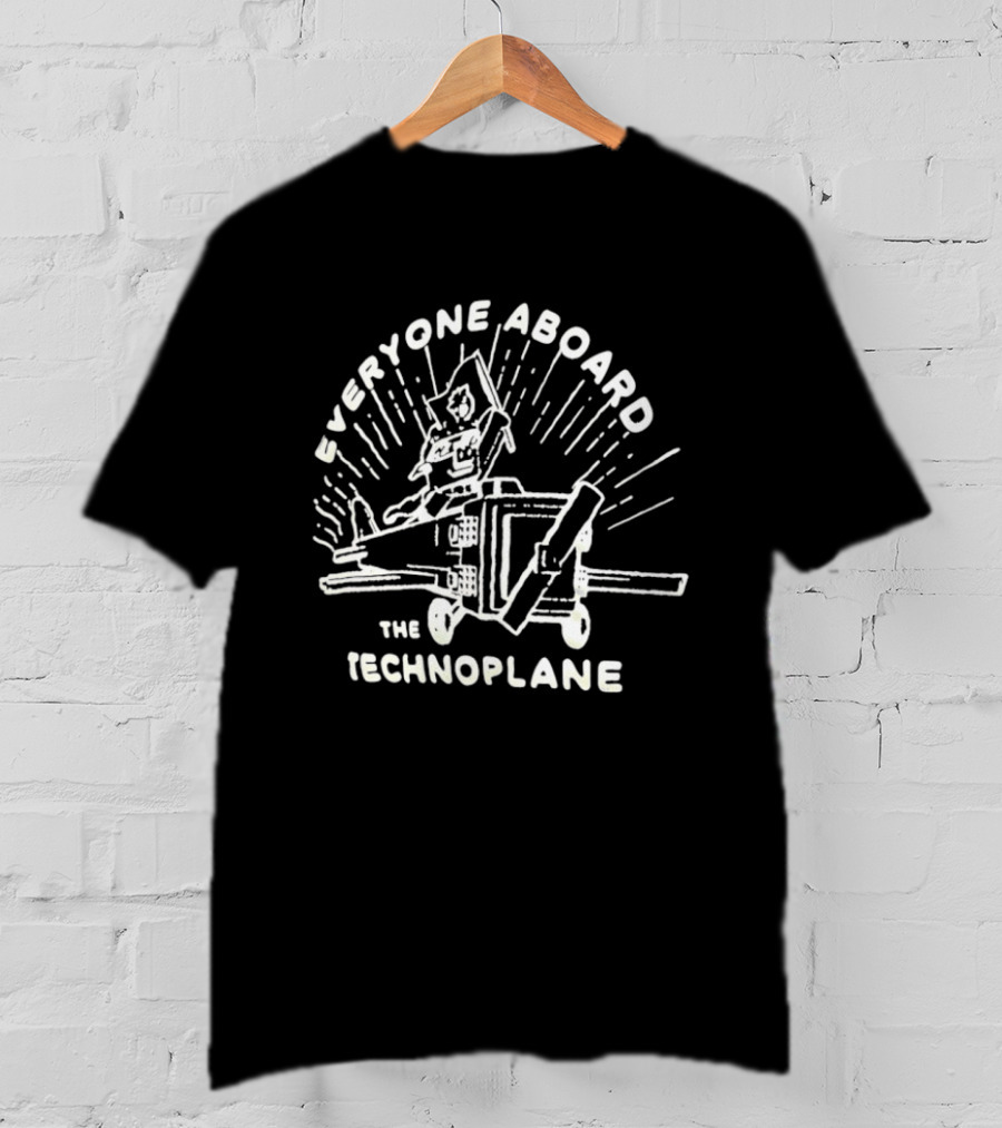 Everyone Aboard The Technoplane Retro Cartoon Pilot Adventure T-Shirt