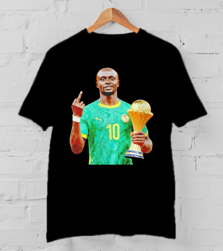 Sadio Mane Number 10 Senegal Jersey Holding Trophy Middle Finger T-Shirt