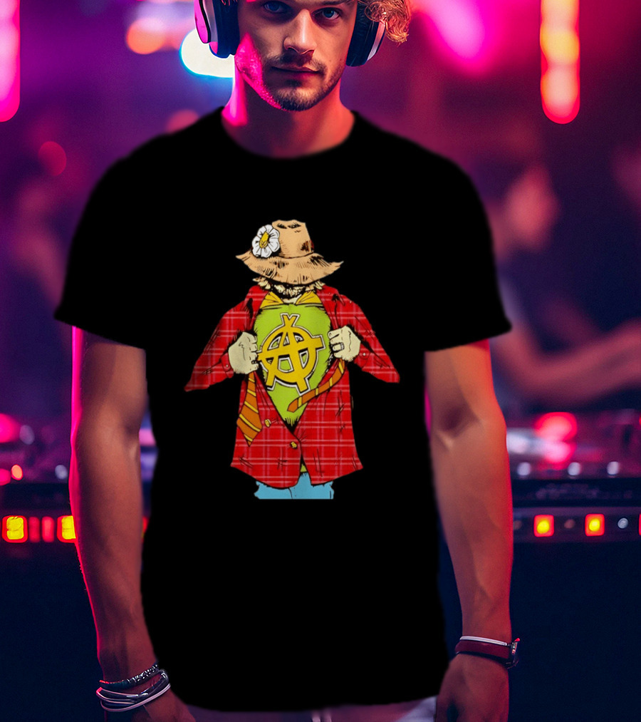 Scarecrow Anarchy Symbol With Plaid Jacket And Straw Hat T-Shirt