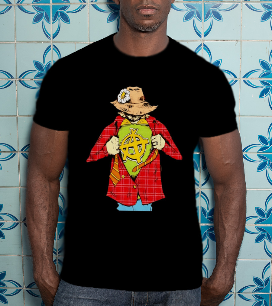 Scarecrow Anarchy Symbol With Plaid Jacket And Straw Hat T-Shirt