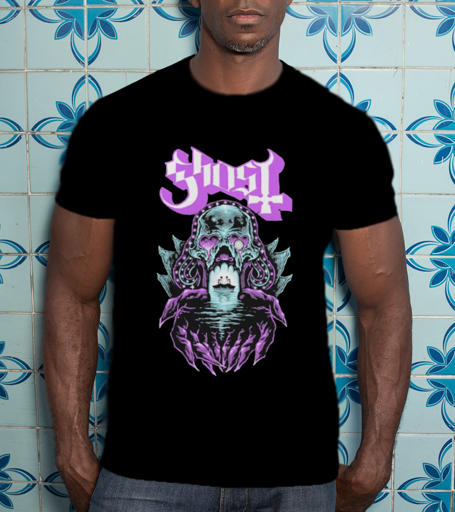 Ghost Tunnel Love Skull With Purple Heart Eyes And Ship T-Shirt