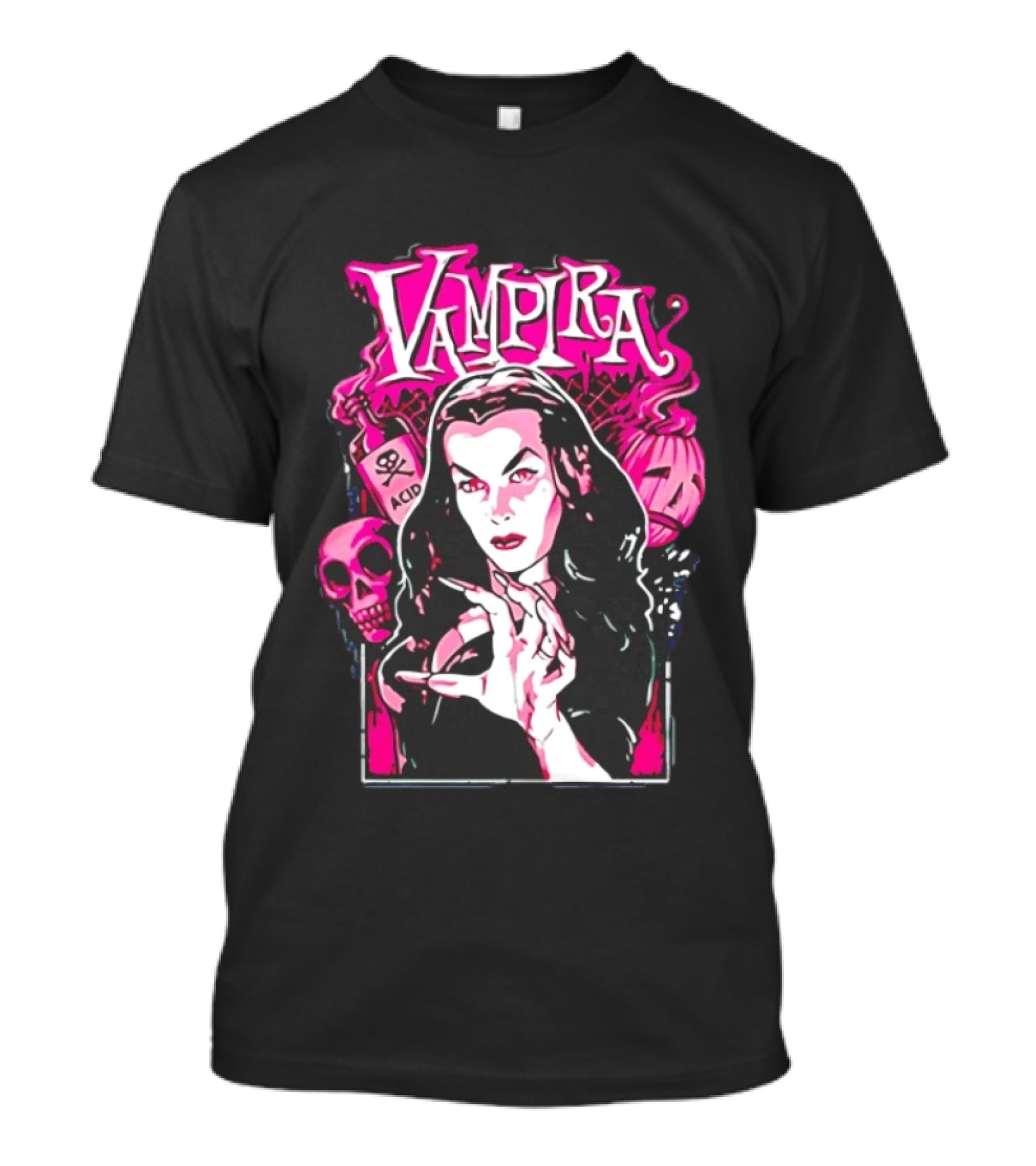 Vampira Gothic Skull And Acid Horror Iconic Midnight Ramble T-Shirt