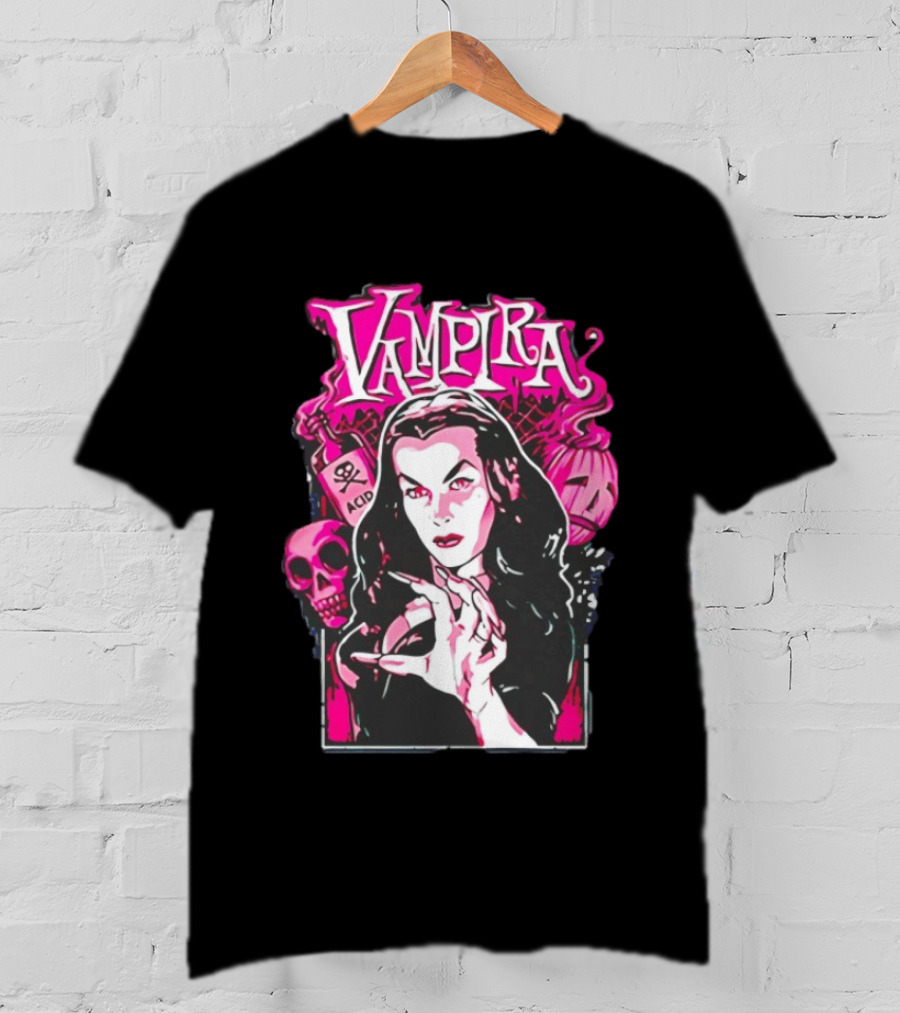 Vampira Gothic Skull And Acid Horror Iconic Midnight Ramble T-Shirt