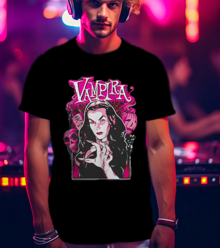 Vampira Gothic Skull And Acid Horror Iconic Midnight Ramble T-Shirt