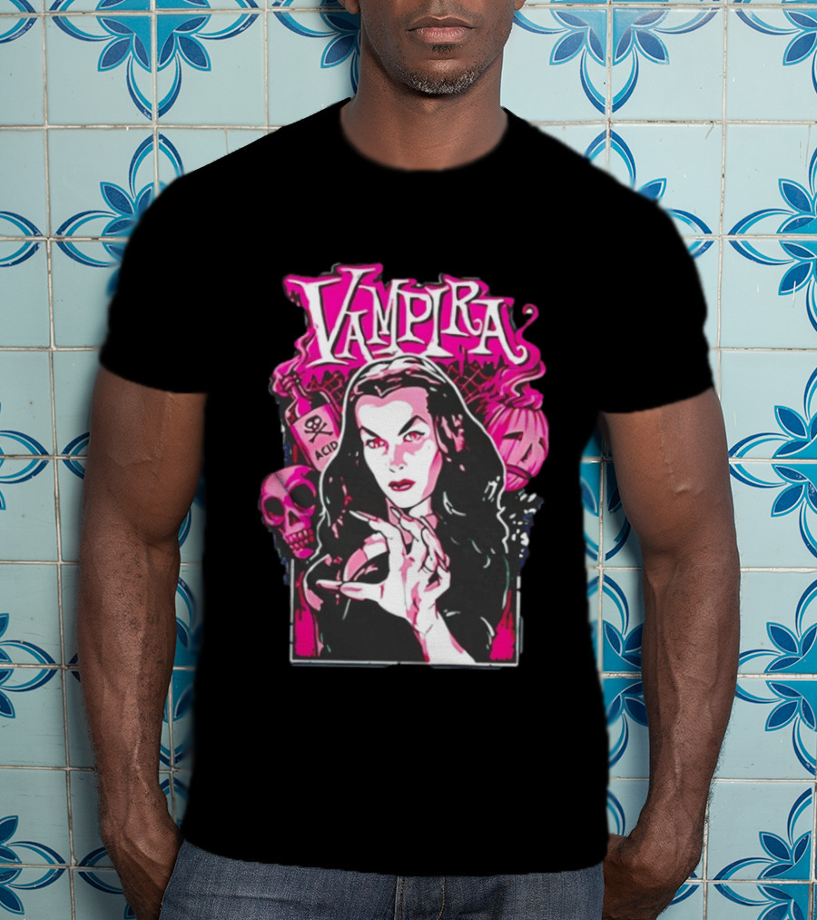 Vampira Gothic Skull And Acid Horror Iconic Midnight Ramble T-Shirt