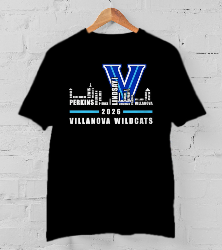 2026 Villanova Wildcats V With City Skyline And Player Names T-Shirt